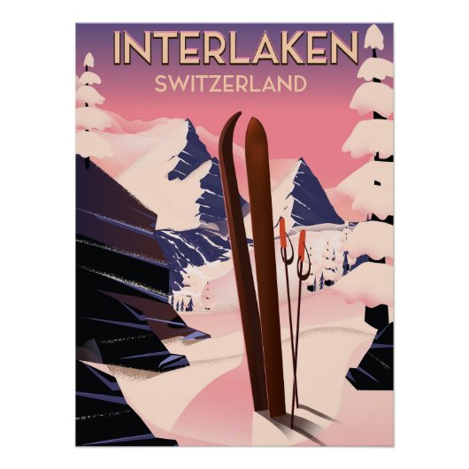 Affiche de voyage de ski à Interlaken Suisse. (Devant)