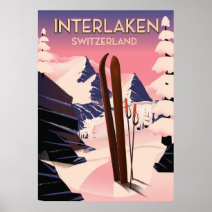 Affiche de voyage de ski à Interlaken Suisse.