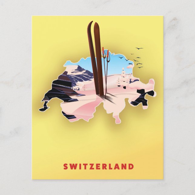 Affiche de voyage de ski carte de Suisse. (Devant)