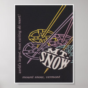 Affiche de voyage de ski du Mont Snow Vermont Rétr