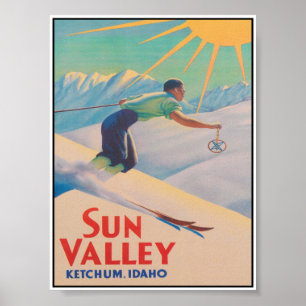 Affiche de voyage de ski Vintage Sun Valley Idaho