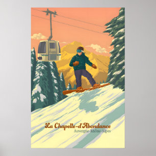 Affiche de voyage de snowboard à La Chapelle d'Abo