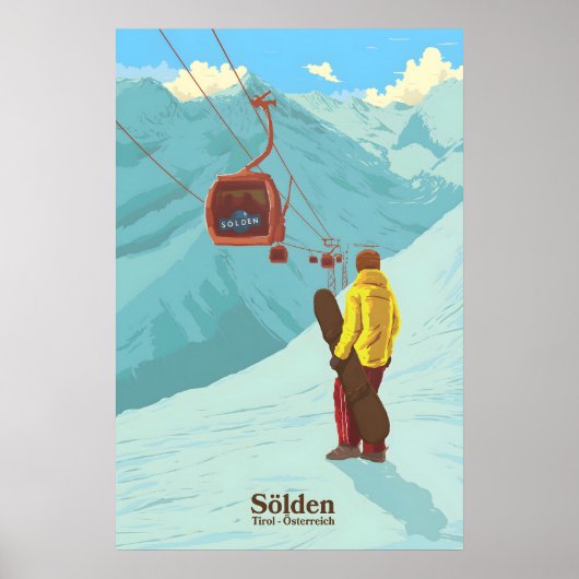 Affiche de voyage de snowboard à Solden (Devant)