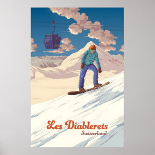 Affiche de voyage de snowboard aux Diablerets