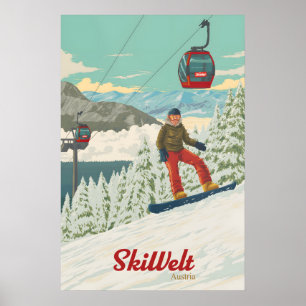 Affiche de voyage de snowboard SkiWelt Autriche