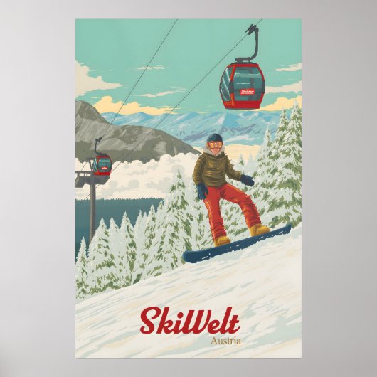 Affiche de voyage de snowboard SkiWelt Autriche (Devant)
