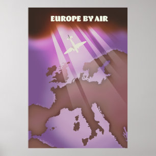 Affiche de voyage de style vintage Europe By Air.