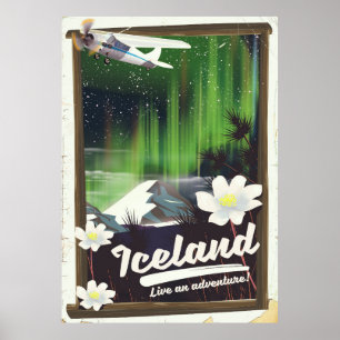 Affiche de voyage de style vintage paysage islanda