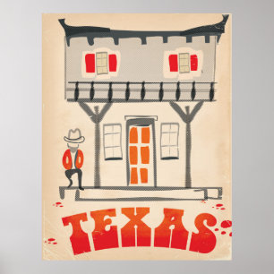 Affiche de voyage de style Vintage Texas Cowboy
