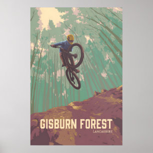 Affiche de voyage de vtt de la forêt de Gisburn