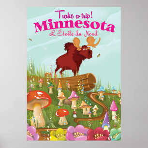 Affiche de voyage dessin animé Minnesota