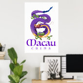 Affiche de voyage du dragon de Macao Chine. (Bureau à domicile)