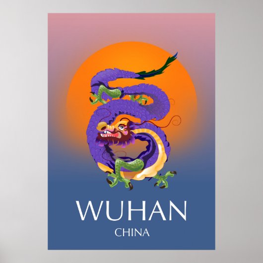 Affiche de voyage du Dragon de Wuhan en Chine (Devant)