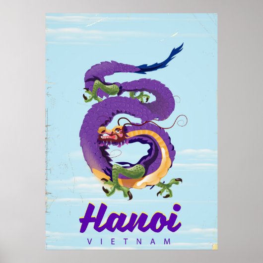 affiche de voyage du dragon vintage de Hanoï (Devant)
