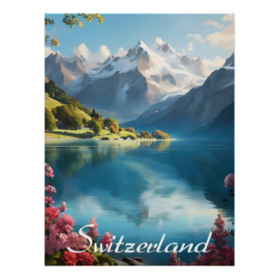 Affiche de voyage du lac de montagne suisse
