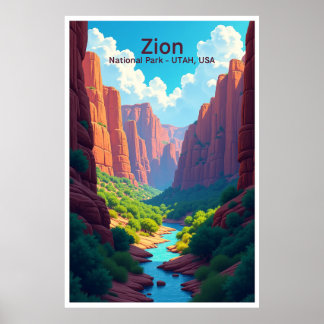 Affiche de voyage du parc national de Zion Utah