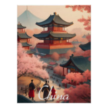 Affiche de voyage du temple de Chine