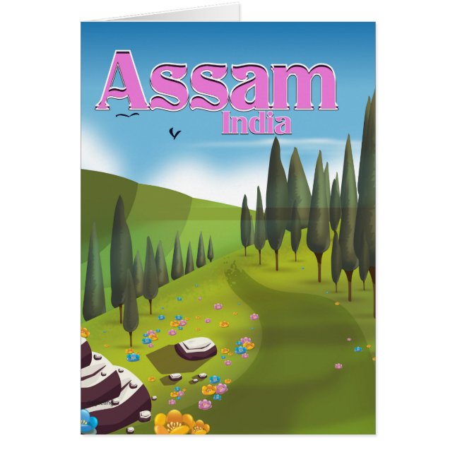 Affiche de voyage en Assam Inde impression. (Devant)