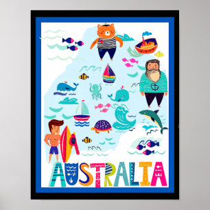 Affiche de voyage en Australie colorée et fantaisi
