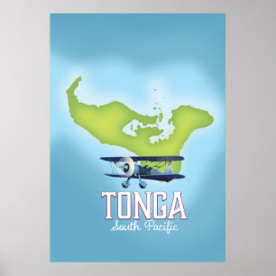 Affiche de voyage en avion carte de Tonga