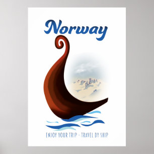 Affiche de voyage en bateau long de Norvège