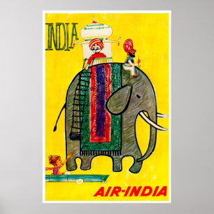 Affiche de voyage en Inde éléphant Art indien impr