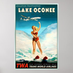 Affiche de voyage en ski nautique sur le lac Ocone