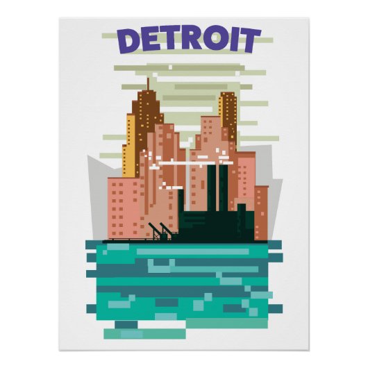 Affiche de voyage en skyline de Detroit City. (Devant)