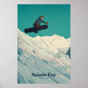 Affiche de voyage en snowboard à Sainte Foy Tarent