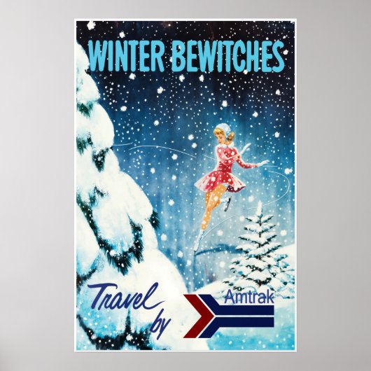 Affiche de voyage en train hivernal AMTRAK (Devant)