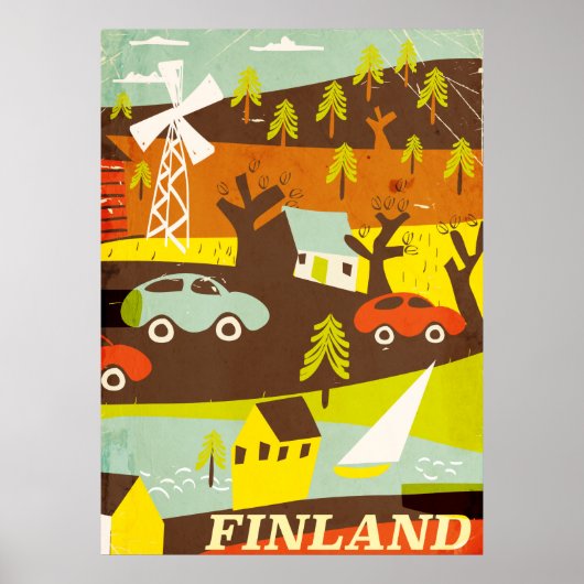 Affiche de voyage Finlande milieu du siècle modern (Devant)