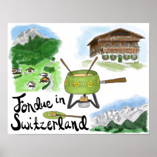 Affiche de voyage : Fondue en Suisse