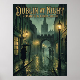 Affiche de voyage gothique de Dublin la nuit, somb