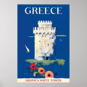 Affiche de voyage Grèce Art grec Tour blanche de T