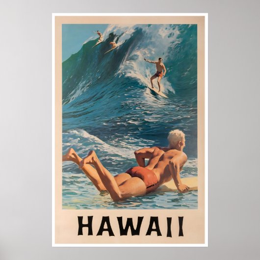 Affiche de voyage Hawaï Impression de surfeur Art (Devant)