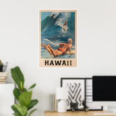 Affiche de voyage Hawaï Impression de surfeur Art (Bureau à domicile)