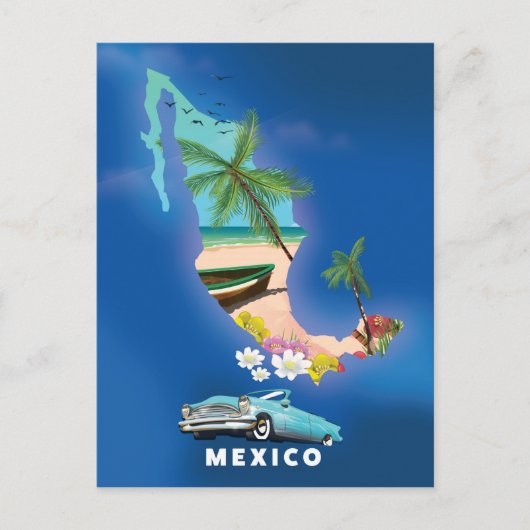 Affiche de voyage illustration carte du Mexique. (Devant)