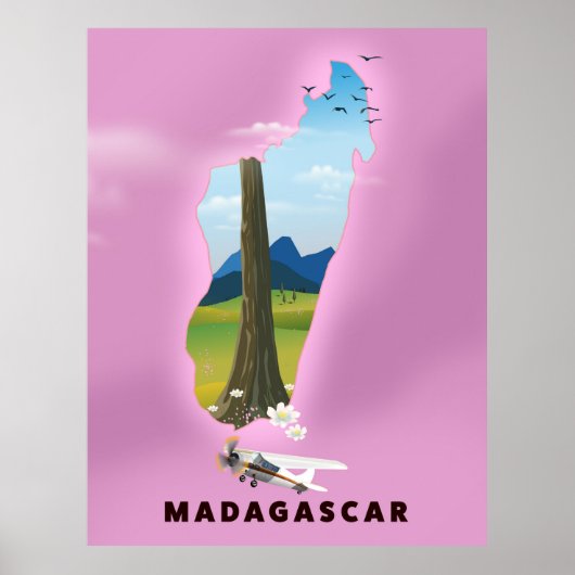 Affiche de voyage illustrée à Madagascar (Devant)