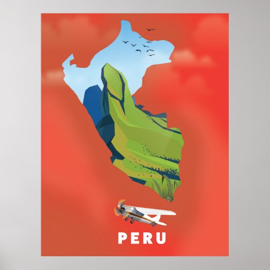 Affiche de voyage illustrée carte du Pérou (Devant)