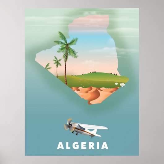 Affiche de voyage illustrée d'Algérie. (Devant)