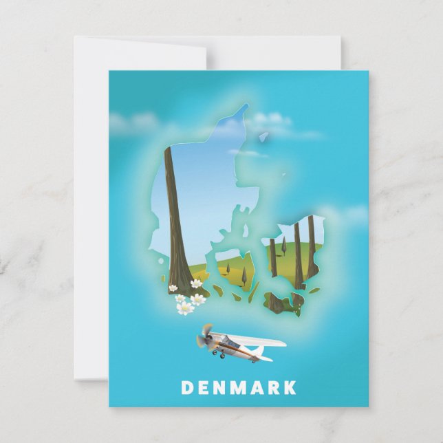 Affiche de voyage illustrée de la carte du Danemar (Devant)