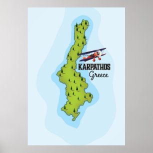 Affiche de voyage illustrée de la carte grecque de
