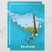 Affiche de voyage imprimée carte de la Belgique. (Devant / Derrière)