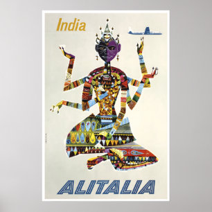 Affiche de voyage Inde Alitalia impression hindou