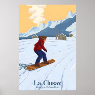 Affiche de voyage La Clusaz Snowboarding
