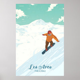 Affiche de voyage Les Arcs Snowboarding
