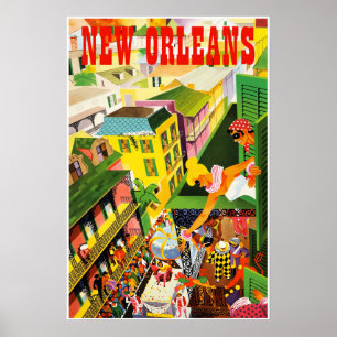 Affiche de voyage Mardi Gras La Nouvelle-Orléans.