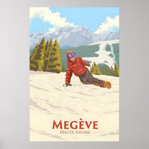 Affiche de voyage Megeve Snowboarding