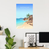 Affiche de voyage minimale aux Seychelles (Bureau à domicile)