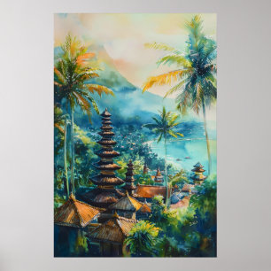 Affiche de voyage nationale aquarelle de Bali Vint